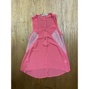 Chloe K Women's Pink Sleeveless Sheer 1/4 Zip Flowy Polyester Top Small